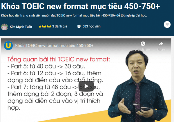 Khóa TOEIC new format mục tiêu 450-750+
